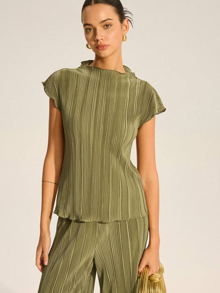 Pleated Top and Wide-Leg Pants Set  Liora Lane Boutique Pant Sets