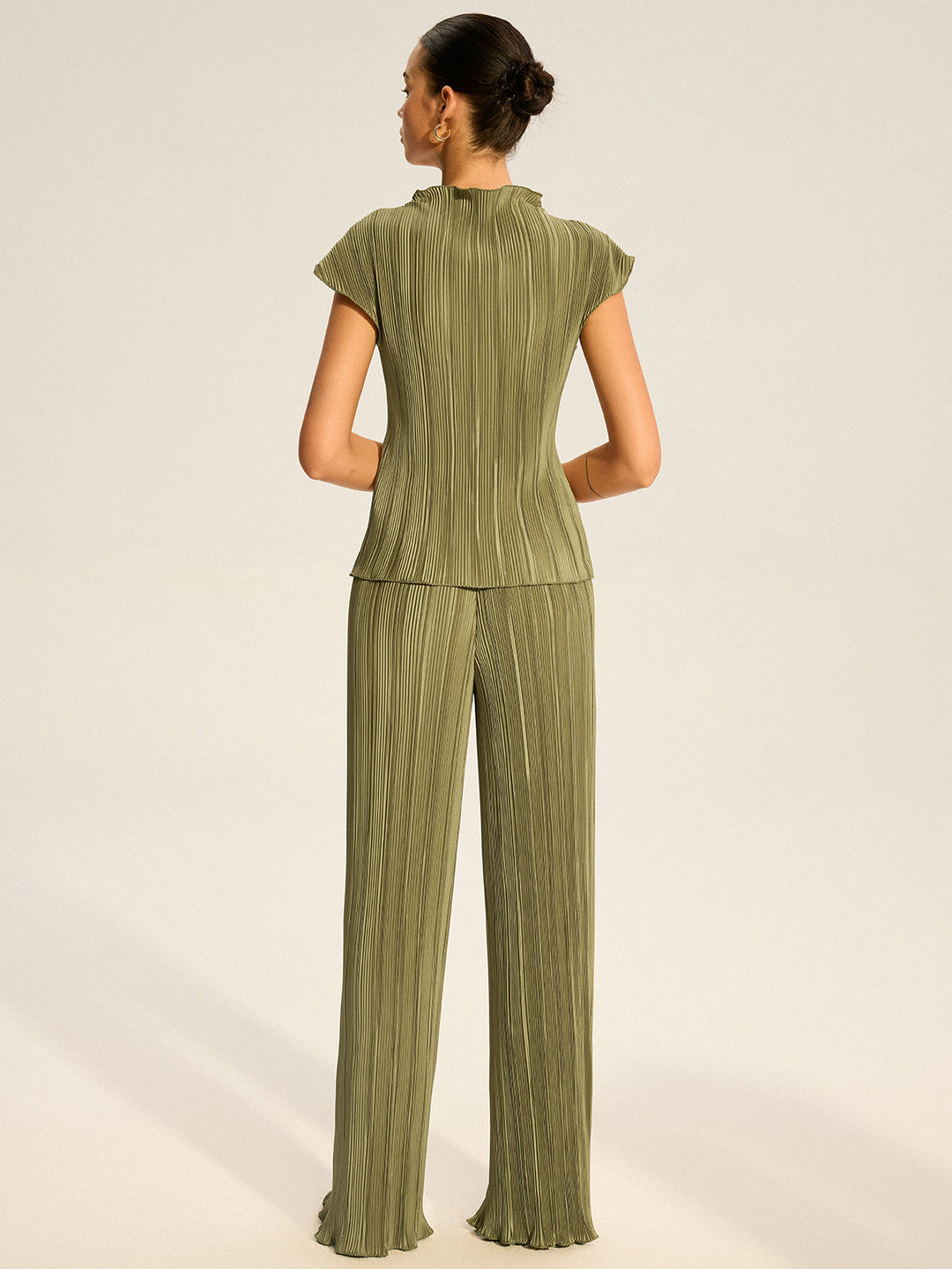 Pleated Top and Wide-Leg Pants Set  Liora Lane Boutique Pant Sets
