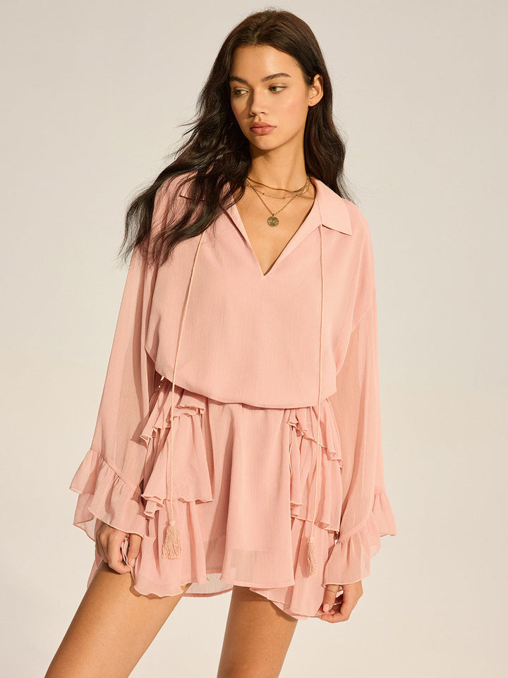 Chiffon Ruffled Mini Dress  Liora Lane Boutique Dresses