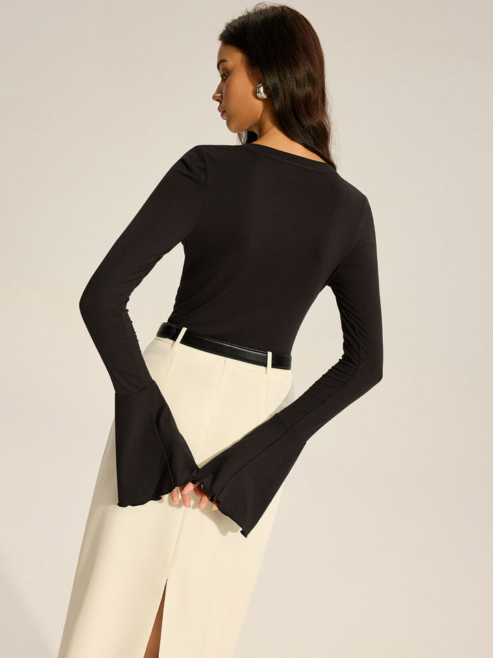 Flared Sleeve Ruffled Button T-Shirt  Liora Lane Boutique T-Shirts