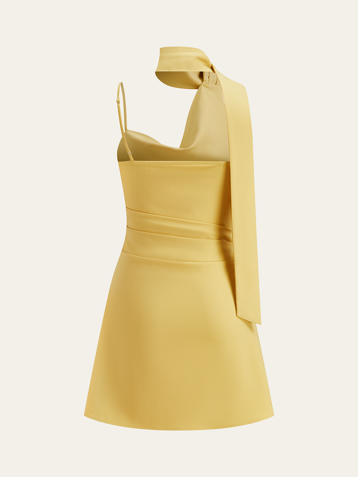 Cowl Neck Mini Dress with Asymmetric Sash Detail  Liora Lane Boutique Dresses