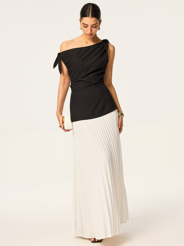 Asymmetric Pleated Maxi Dress with Bow Detail  Liora Lane Boutique Dresses