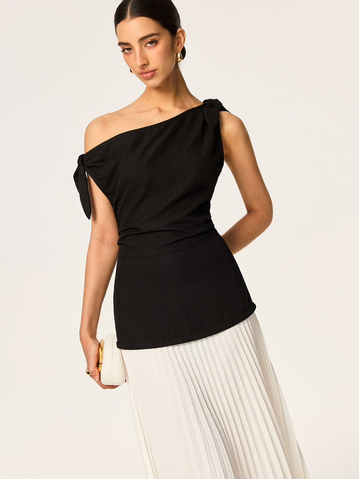 Asymmetric Pleated Maxi Dress with Bow Detail  Liora Lane Boutique Dresses