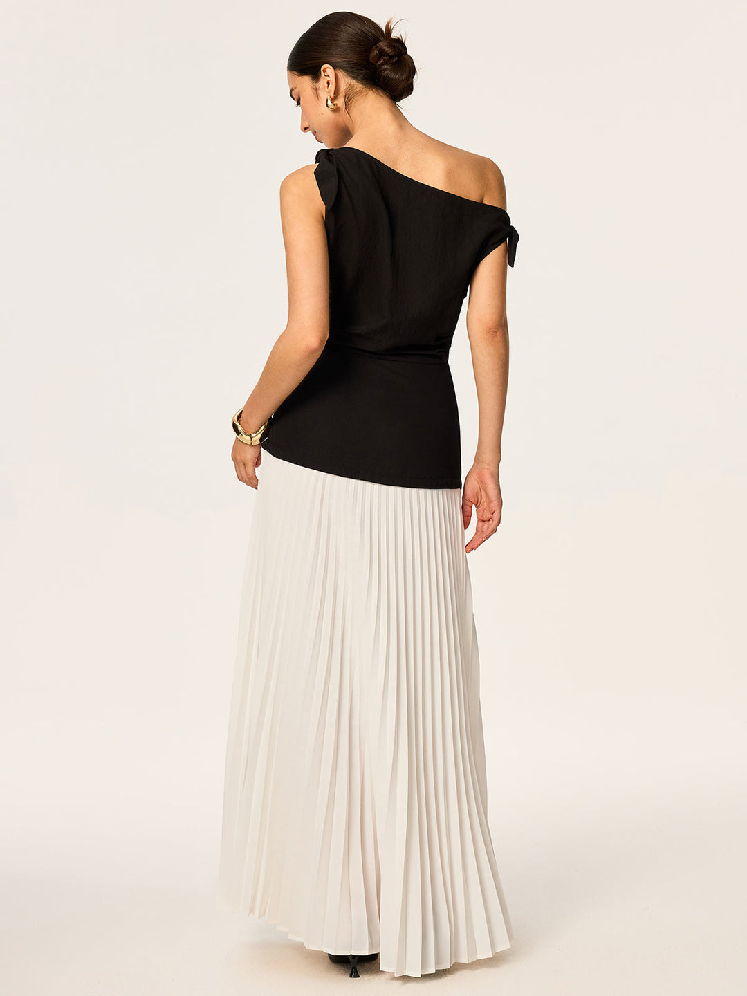 Asymmetric Pleated Maxi Dress with Bow Detail  Liora Lane Boutique Dresses