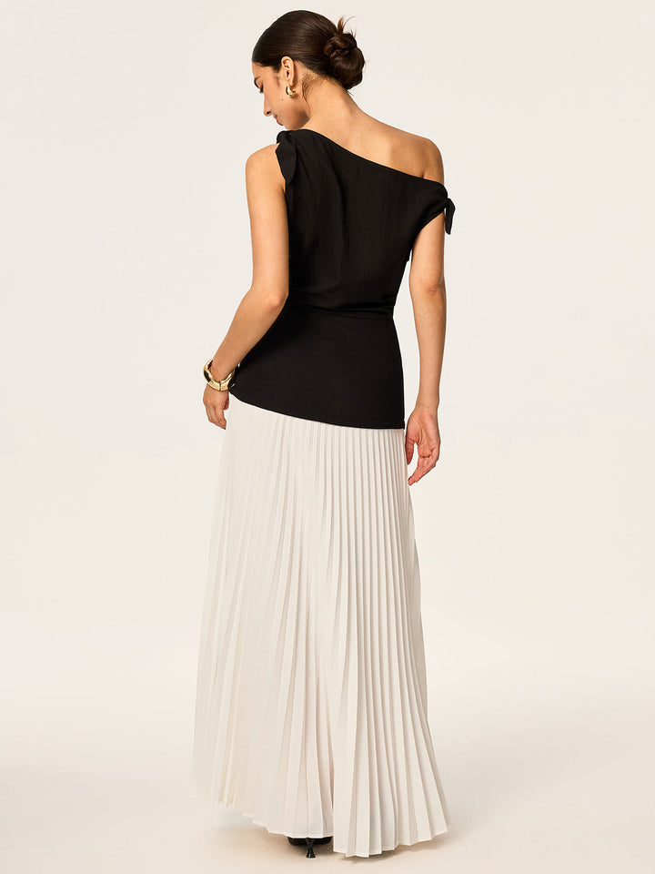 Asymmetric Pleated Maxi Dress with Bow Detail  Liora Lane Boutique Dresses