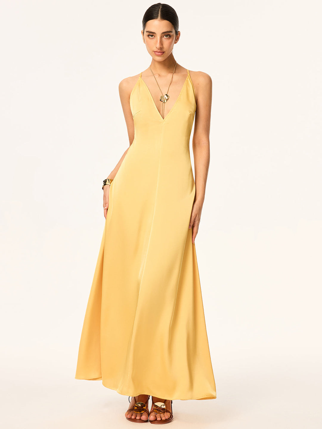 Crisscross Strap Backless Satin Maxi Dress  Liora Lane Boutique Dresses