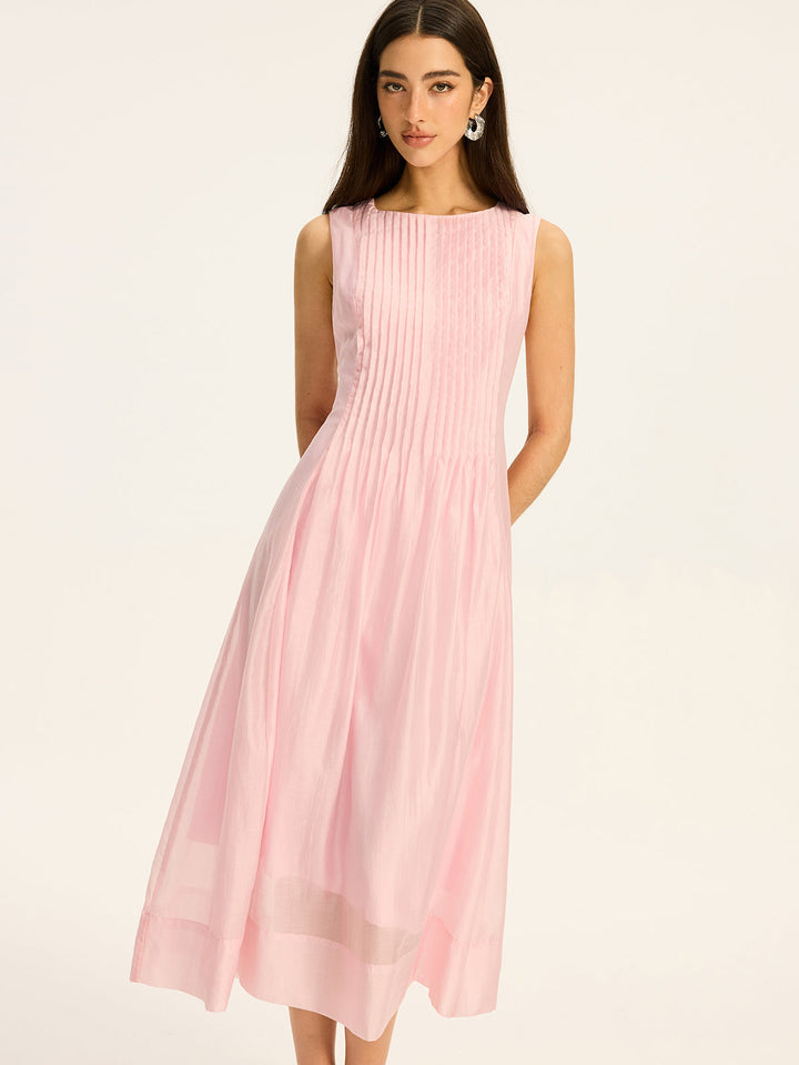 Semi-Sheer Tencel Pleated Sleeveless Midi Dress  Liora Lane Boutique Dresses