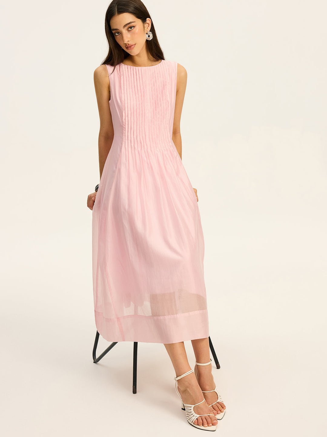Semi-Sheer Tencel Pleated Sleeveless Midi Dress  Liora Lane Boutique Dresses