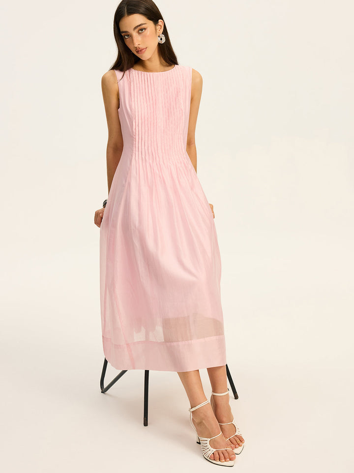 Semi-Sheer Tencel Pleated Sleeveless Midi Dress  Liora Lane Boutique Dresses
