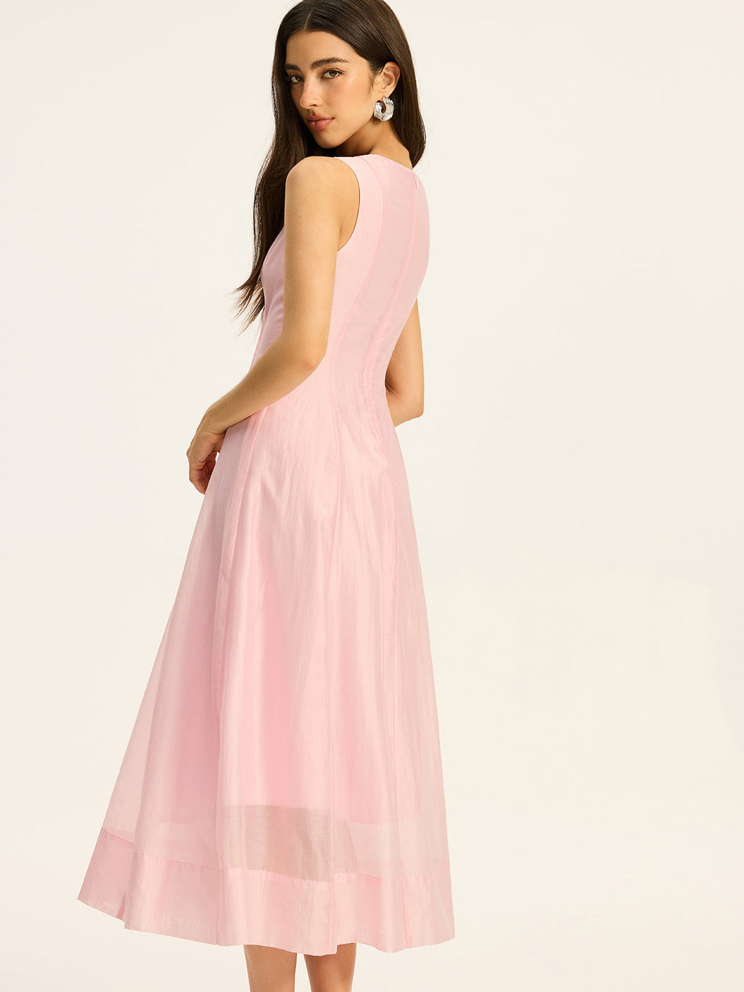 Semi-Sheer Tencel Pleated Sleeveless Midi Dress  Liora Lane Boutique Dresses
