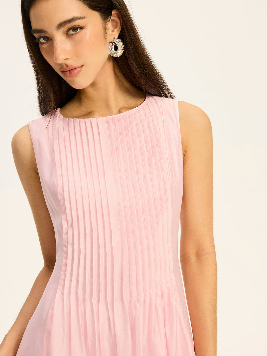 Semi-Sheer Tencel Pleated Sleeveless Midi Dress  Liora Lane Boutique Dresses