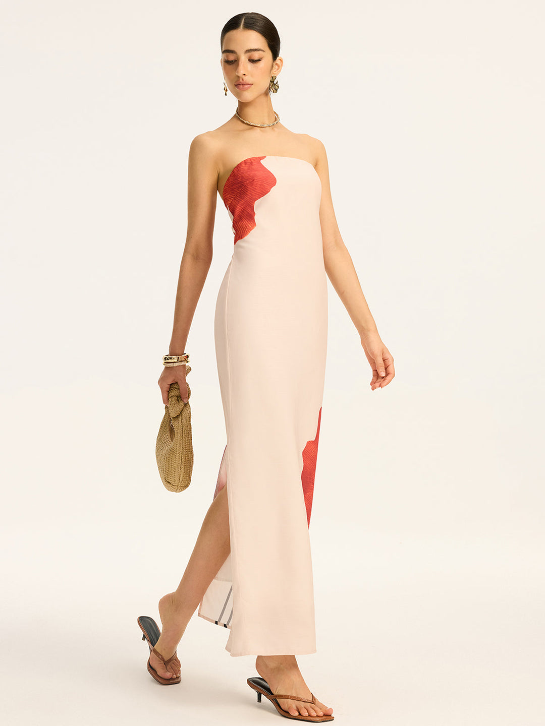 Strapless Printed Maxi Dress with Back Bow and Slit  Liora Lane Boutique Dresses
