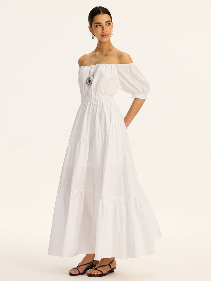 Cotton Off-Shoulder Short-Sleeve Maxi Dress  Liora Lane Boutique Dresses