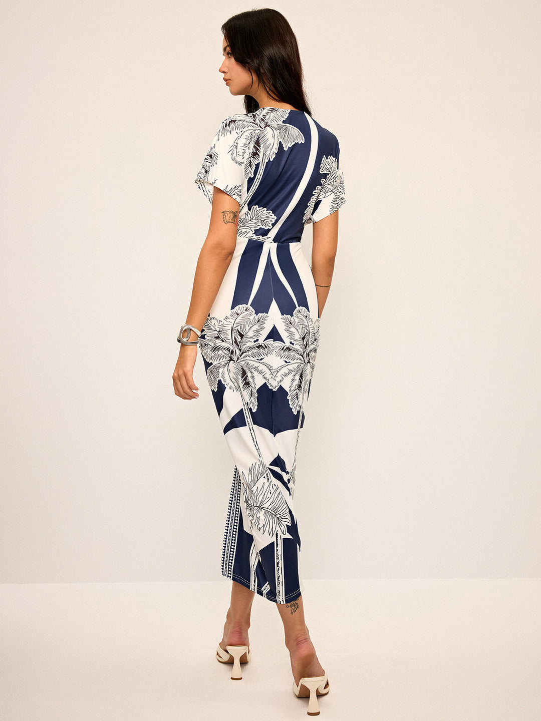 Printed Deep V-Neck Midi Dress Without Belt  Liora Lane Boutique Dresses