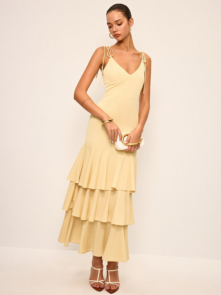 Tie-Strap Shoulder Tiered Maxi Dress  Liora Lane Boutique Dresses