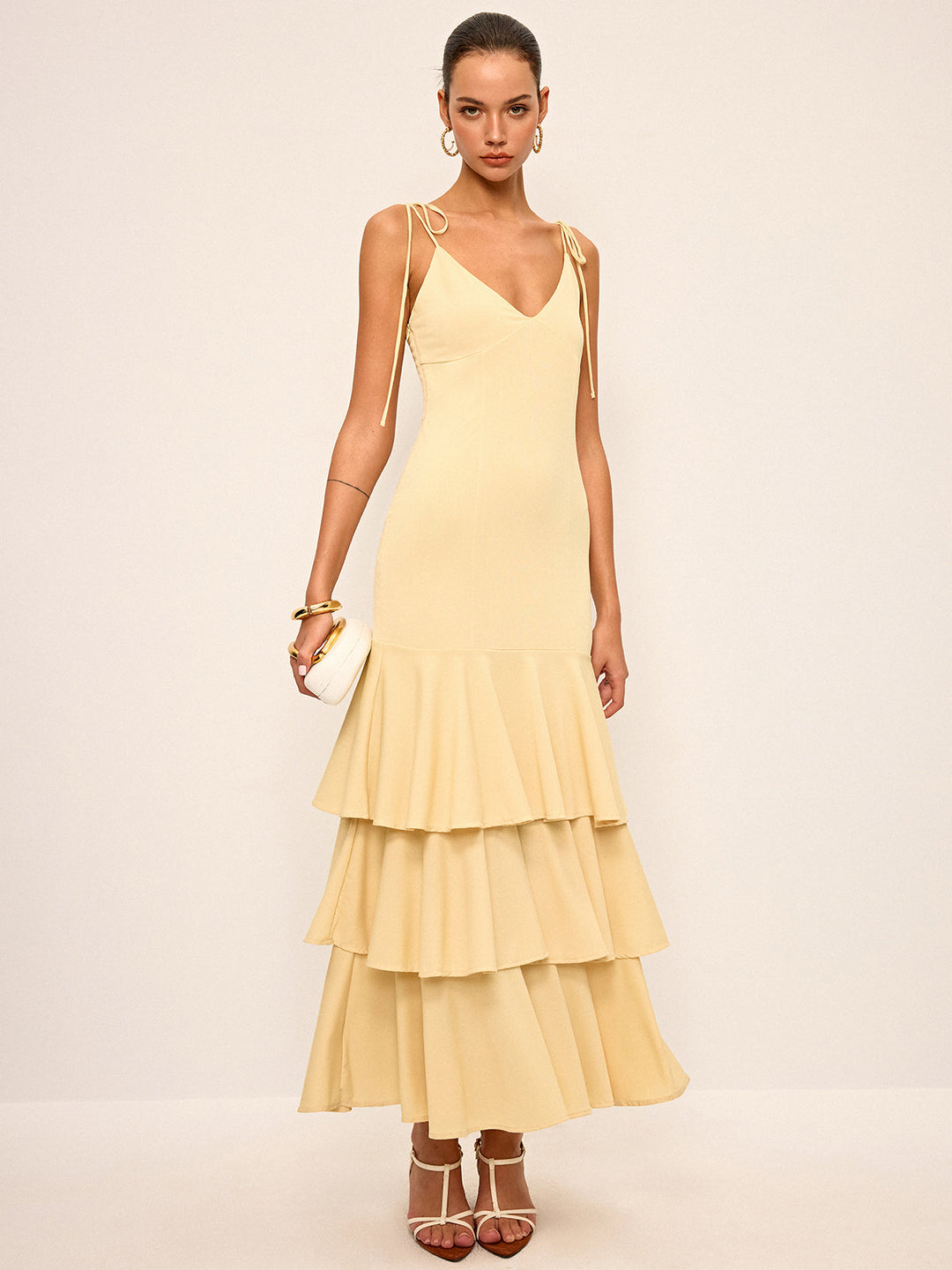 Tie-Strap Shoulder Tiered Maxi Dress  Liora Lane Boutique Dresses