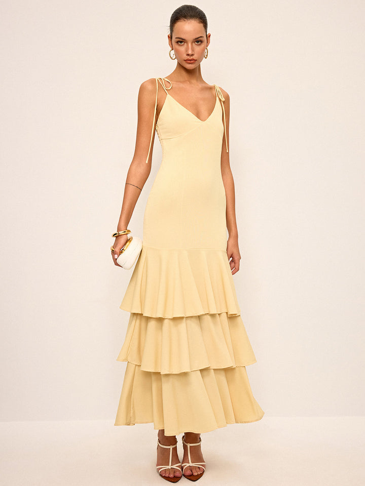Tie-Strap Shoulder Tiered Maxi Dress  Liora Lane Boutique Dresses