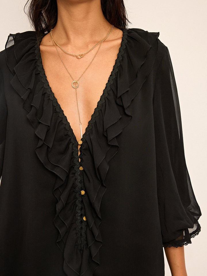 Ruffled Button Chiffon Top and Shorts Set  Liora Lane Boutique Short Sets