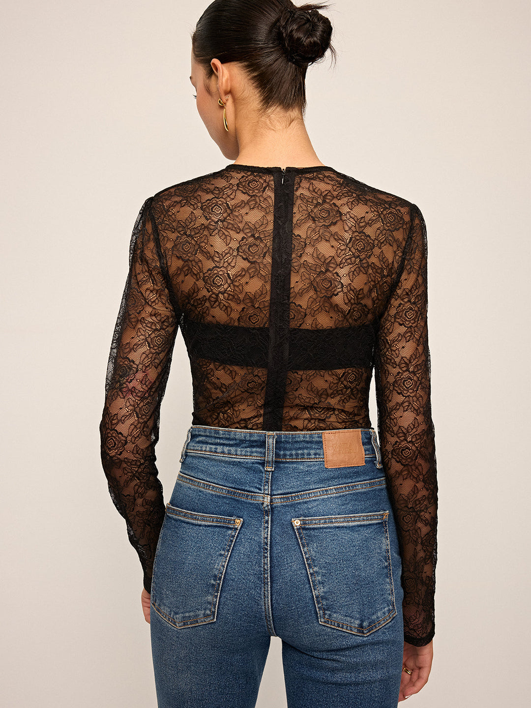 Semi-Sheer Lace Ruched Long Sleeve Top  Liora Lane Boutique T-Shirts