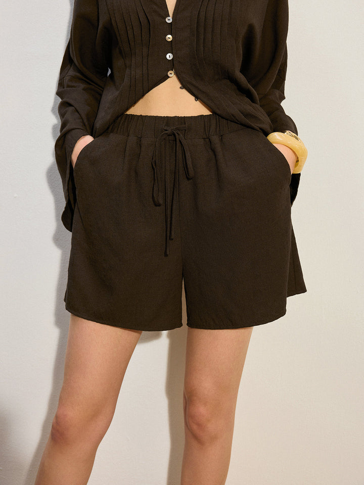 Pleated Button-Front Shorts Set  Liora Lane Boutique Short Sets