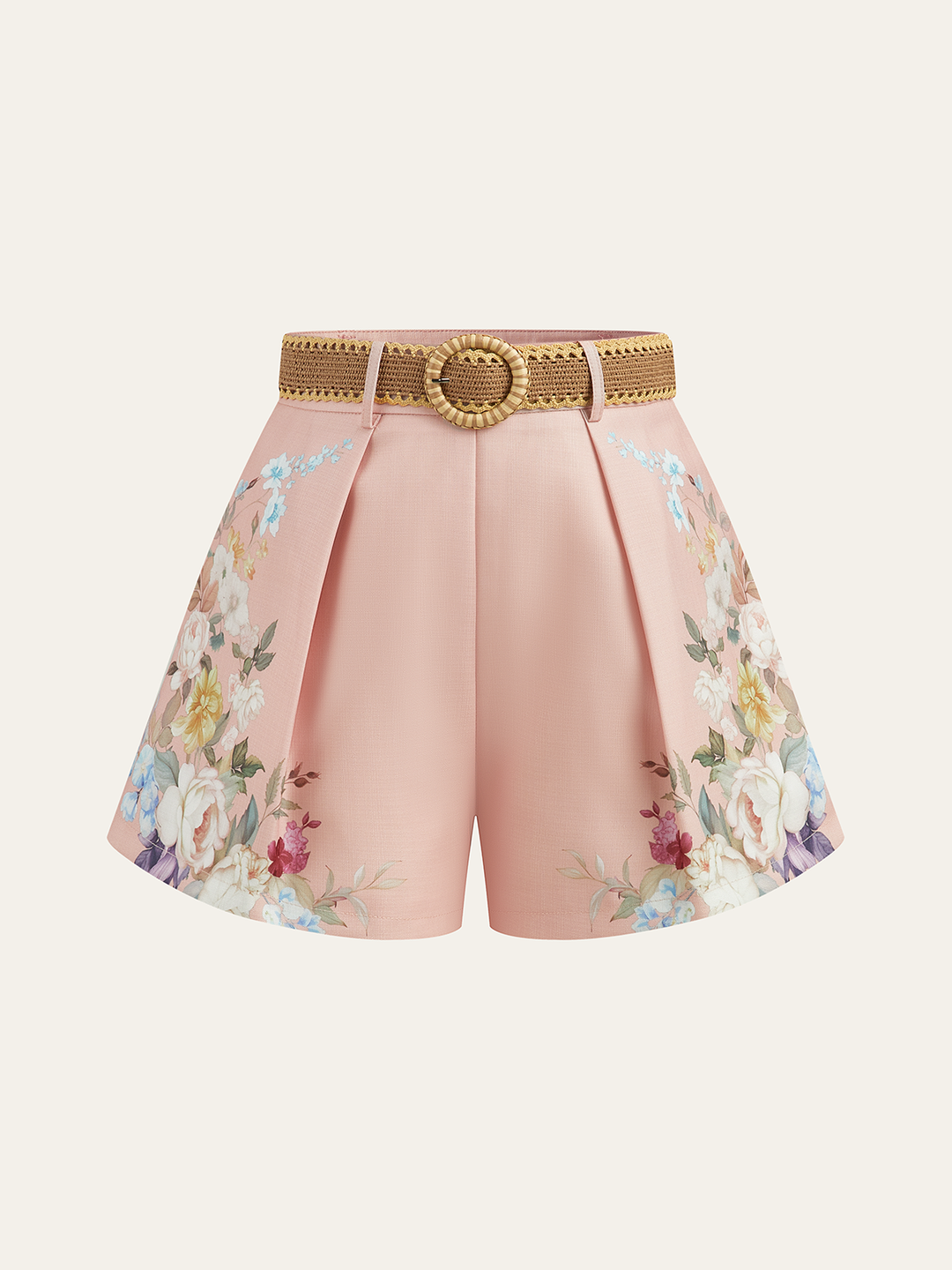 Floral Printed Belted Mid-Waist Shorts  Liora Lane Boutique Shorts Pink / XL 42.00