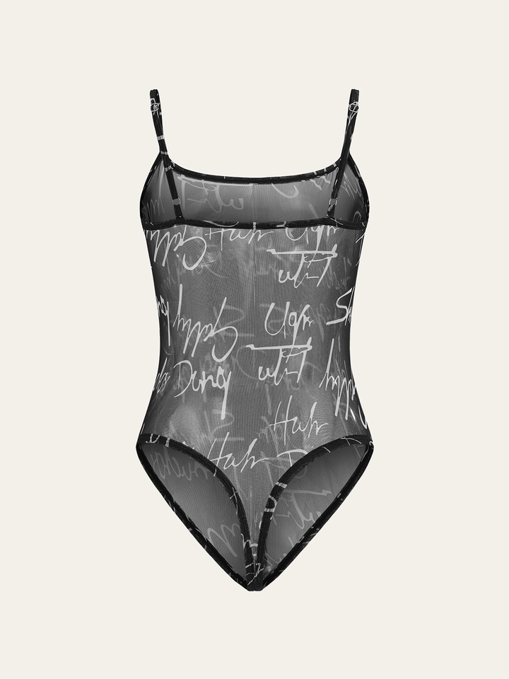 Sheer Meltaway Tank Top Scripted Bodysuit  Liora Lane Boutique Bodysuits