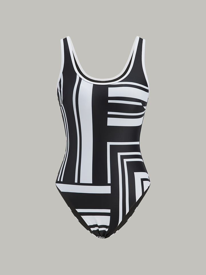 Geometric Print One-Piece Swimsuit  Liora Lane Boutique One-Pieces BlackandWhite / L 95.99