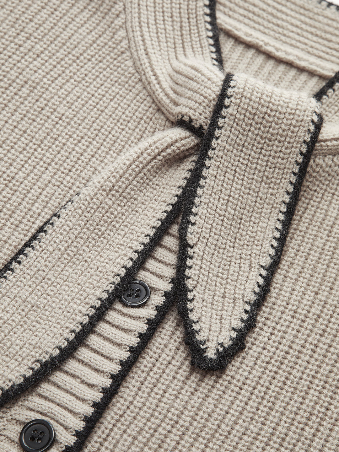 Tie Neck Contrast Trim Wool Blend Cardigan  Liora Lane Boutique Cardigans