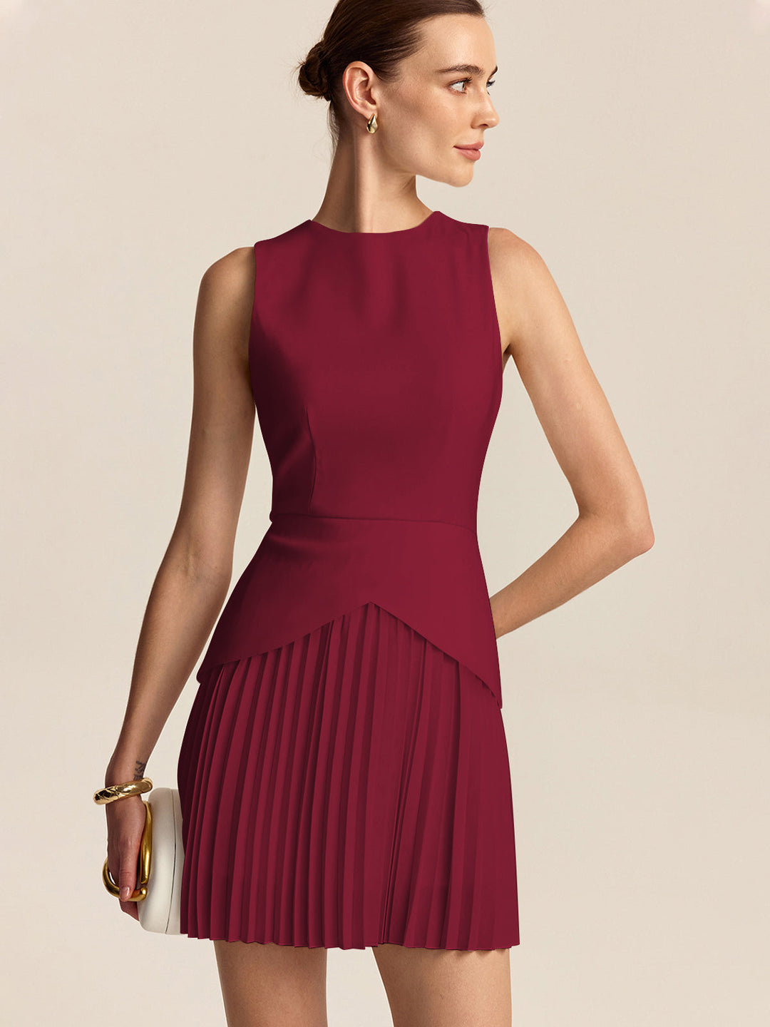 Pleated Hem Mini Dress  Liora Lane Boutique Dresses Burgundy / XL 46.00