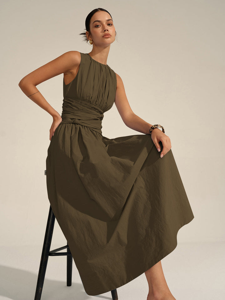 Ruched Waist Maxi Dress  Liora Lane Boutique Dresses Dark Brown / XL 68.00