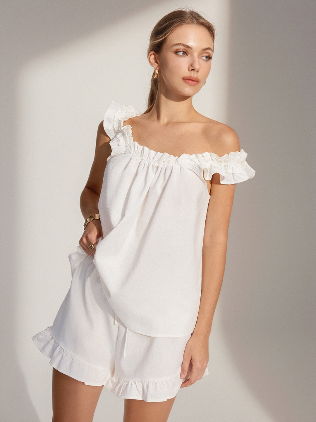 Pure Cotton Ruffle Shorts Set  Liora Lane Boutique Short Sets