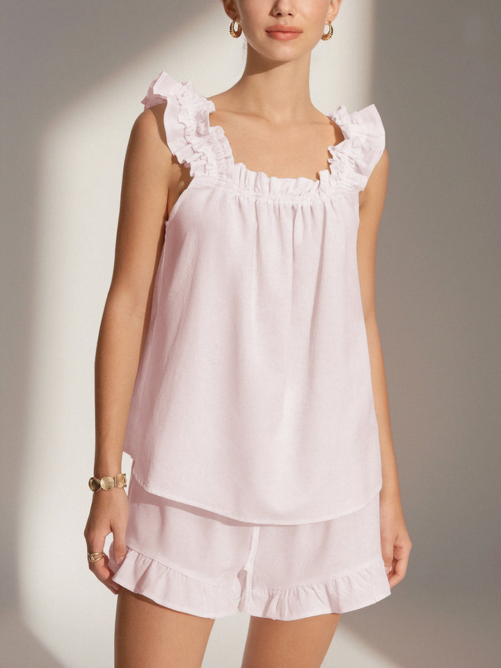Pure Cotton Ruffle Shorts Set  Liora Lane Boutique Short Sets Pink / XL 35.00