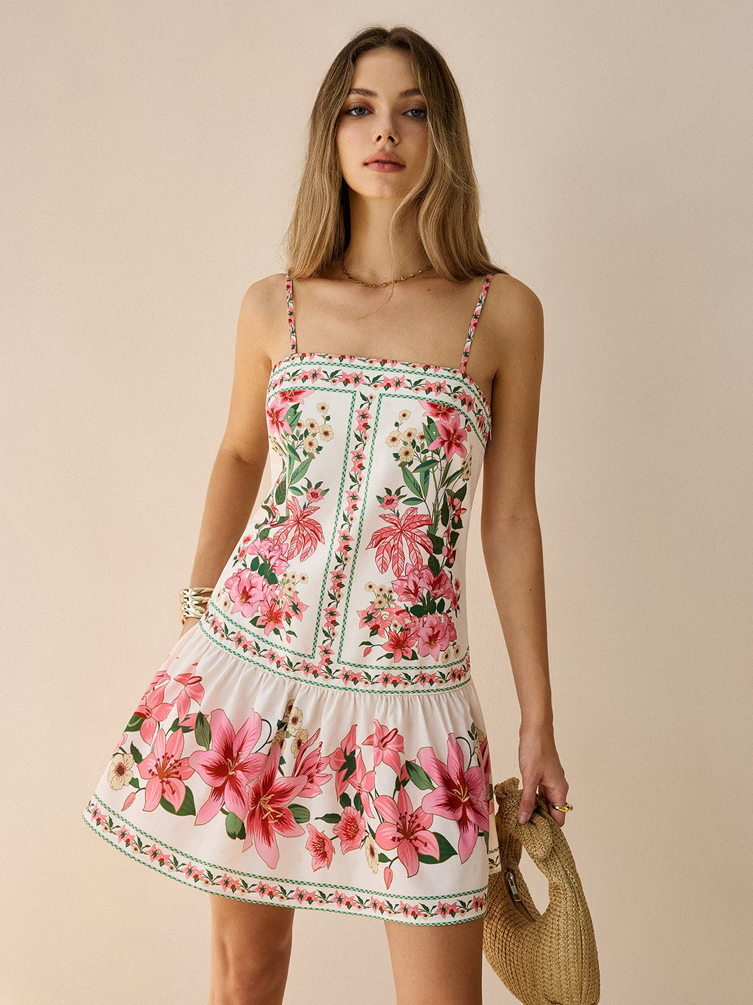 Floral Print Spaghetti Strap Mini Dress  Liora Lane Boutique Dresses Pink / XL 89.99