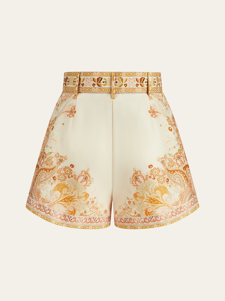 Belted Boho Print Tailored Shorts  Liora Lane Boutique Shorts