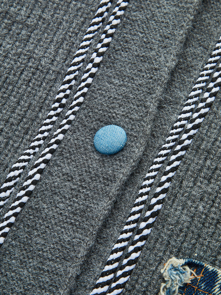 Contrast Trim Denim Panel Cardigan  Liora Lane Boutique Cardigans