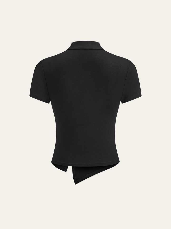 Metal Butterfly Detail Asymmetric Ruched Top  Liora Lane Boutique T-Shirts