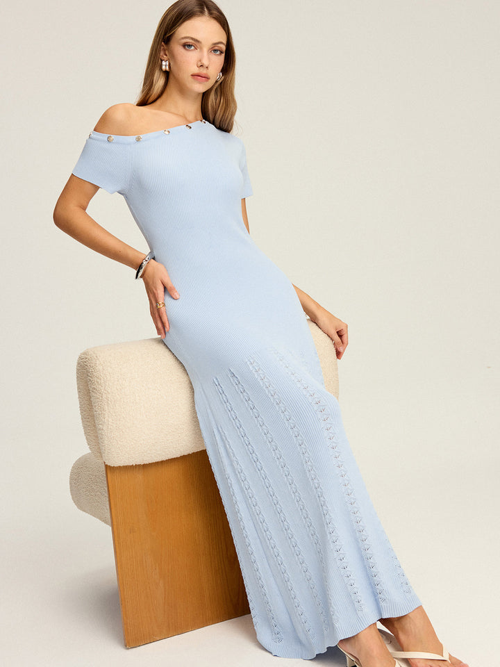 One-Shoulder Button Detail Knit Maxi Dress  Liora Lane Boutique Sweater Dresses