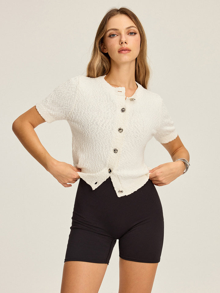 Textured Knit Short-Sleeve Cardigan  Liora Lane Boutique Cardigans