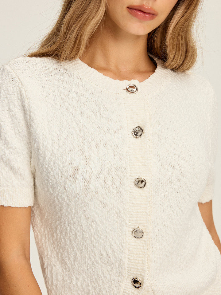 Textured Knit Short-Sleeve Cardigan  Liora Lane Boutique Cardigans