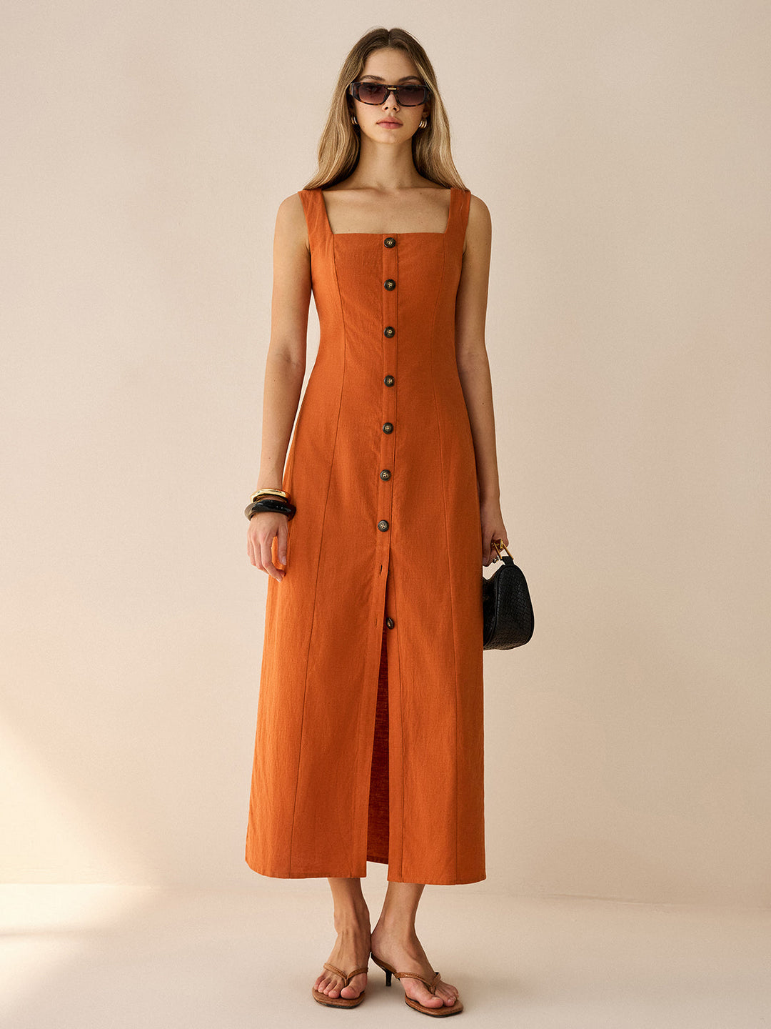 Square-Neck Button-Front Maxi Dress with Slit  Liora Lane Boutique Dresses