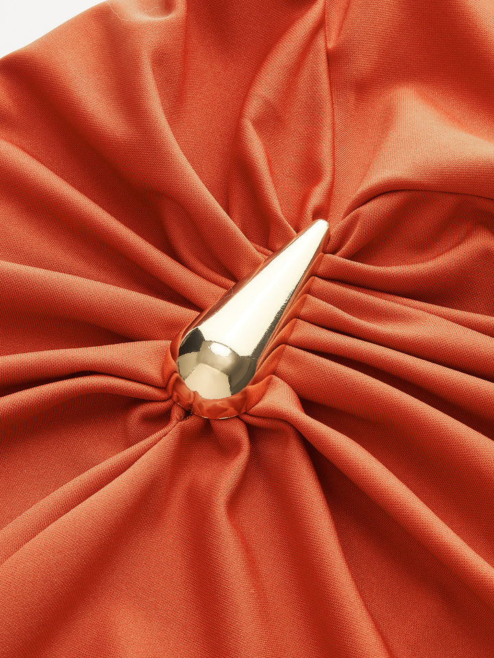 Metal Detail Asymmetric Ruched Mini Dress  Liora Lane Boutique Dresses