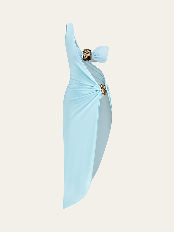 Gold Detail Bikini With Cover-Up  Liora Lane Boutique Bikini Sets LightBlue / L 116.99
