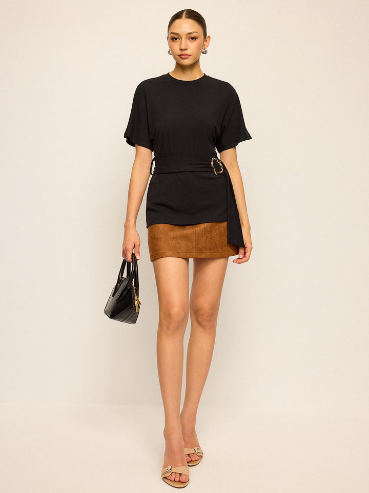 Belted Short-Sleeve Top  Liora Lane Boutique T-Shirts