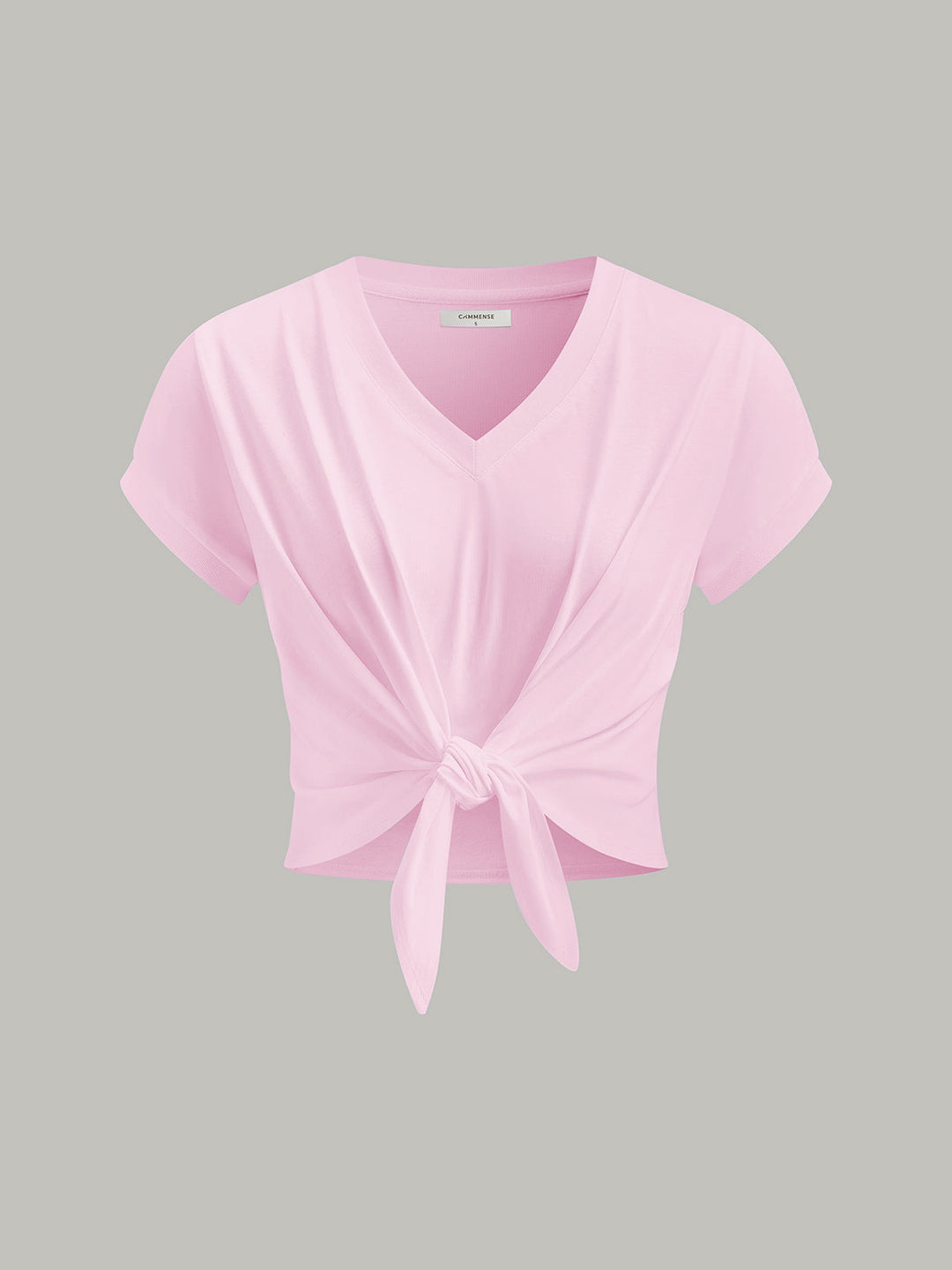 Knot Front V-Neck T-Shirt  Liora Lane Boutique T-Shirts Pink / XL 24.00