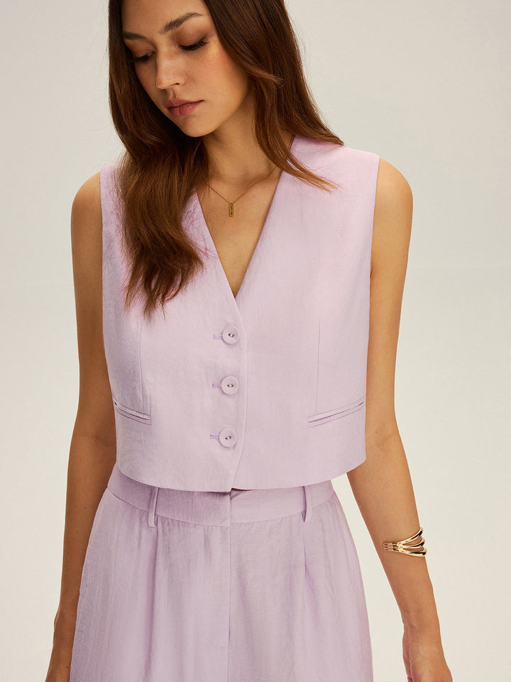 Sleeveless Crop Vest and Wide-Leg Pants Set  Liora Lane Boutique Pant Sets