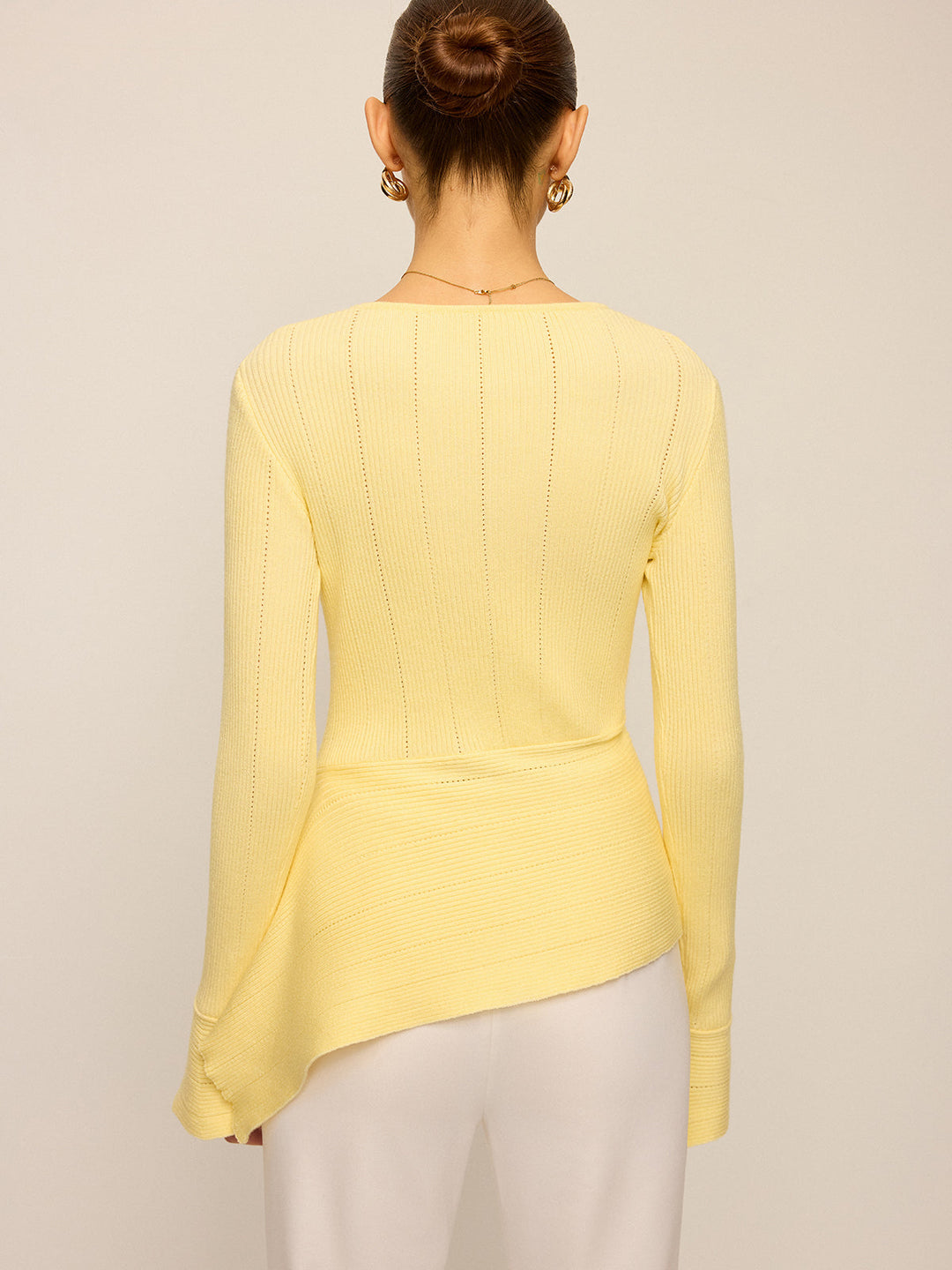 Asymmetric Hem Flare Sleeve Eyelet Sweater  Liora Lane Boutique Sweaters