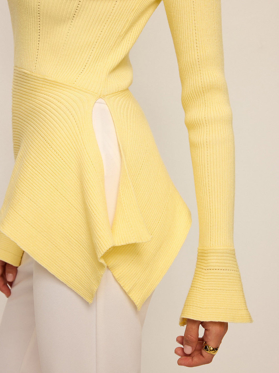 Asymmetric Hem Flare Sleeve Eyelet Sweater  Liora Lane Boutique Sweaters