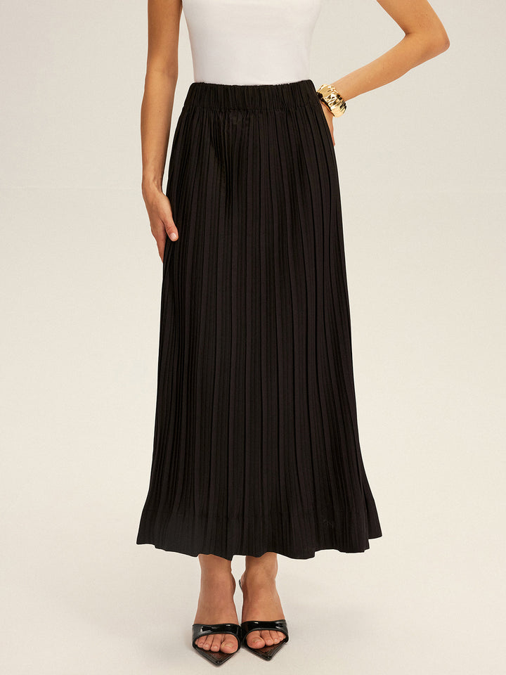 Pleated Elastic Waist Maxi Skirt  Liora Lane Boutique Skirts