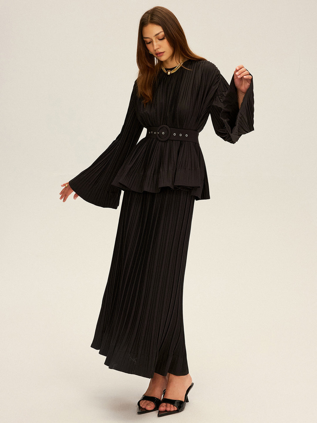 Pleated Elastic Waist Maxi Skirt  Liora Lane Boutique Skirts