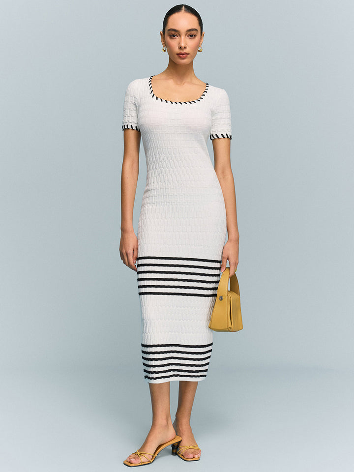 Textured Knit Midi Dress with Striped Hem  Liora Lane Boutique Sweater Dresses